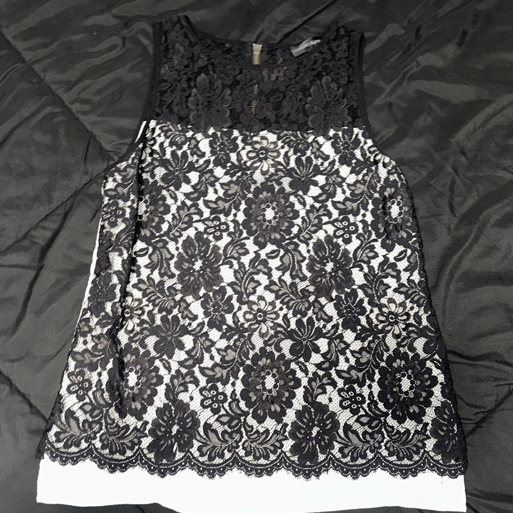Karen Kane Black and White Lace Blouse